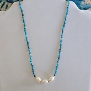 Blue Apatite and Pearl Necklace